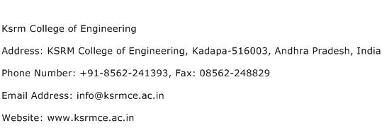 Ksrm College of Engineering Address Contact Number