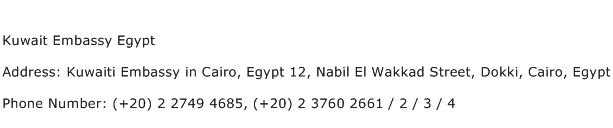 Kuwait Embassy Egypt Address Contact Number