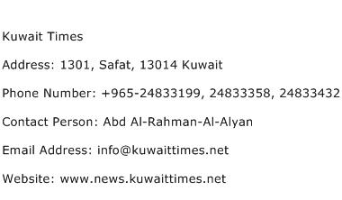 Kuwait Times Address Contact Number