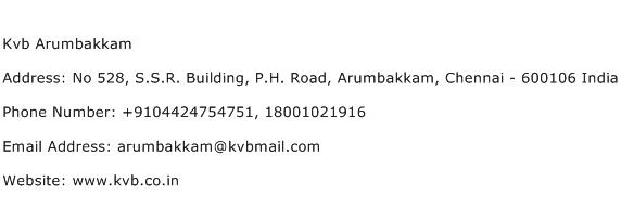 Kvb Arumbakkam Address Contact Number