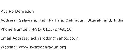 Kvs Ro Dehradun Address Contact Number