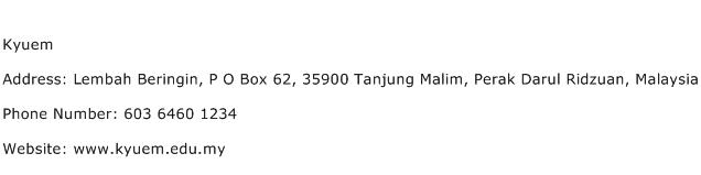 Kyuem Address Contact Number