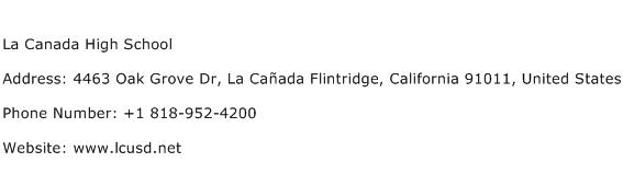 La Canada High School Address Contact Number