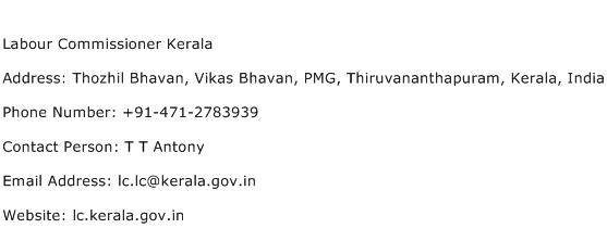 Labour Commissioner Kerala Address Contact Number