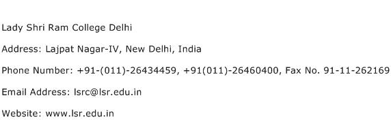 Lady Shri Ram College Delhi Address Contact Number
