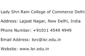 Lady Shri Ram College of Commerce Delhi Address Contact Number