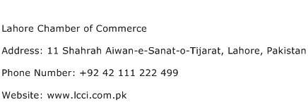 Lahore Chamber of Commerce Address Contact Number