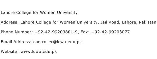 Lahore College for Women University Address Contact Number