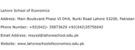Lahore School of Economics Address Contact Number