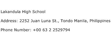 Lakandula High School Address Contact Number