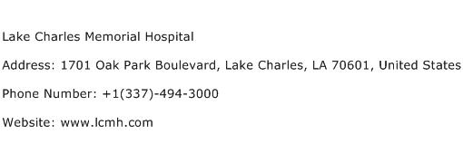Lake Charles Memorial Hospital Address Contact Number