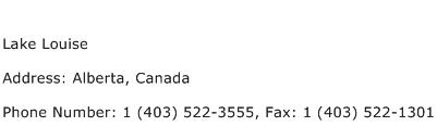 Lake Louise Address Contact Number
