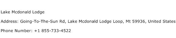 Lake Mcdonald Lodge Address Contact Number