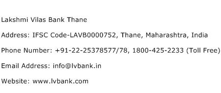 Lakshmi Vilas Bank Thane Address Contact Number
