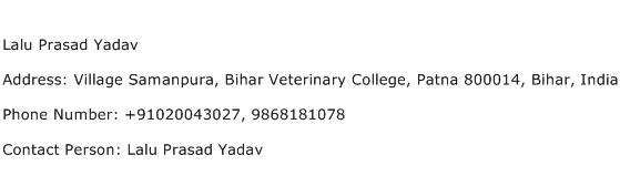 Lalu Prasad Yadav Address Contact Number