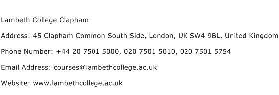 Lambeth College Clapham Address Contact Number