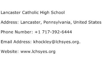 Lancaster Catholic High School Address Contact Number