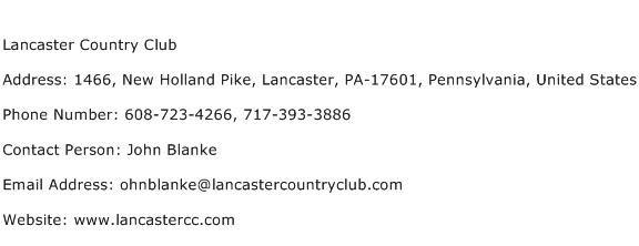 Lancaster Country Club Address Contact Number