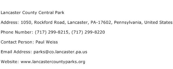 Lancaster County Central Park Address Contact Number