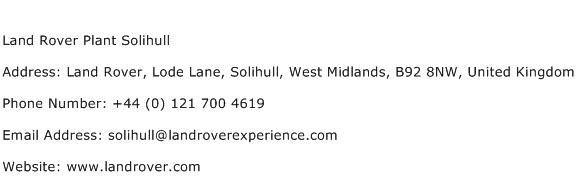 Land Rover Plant Solihull Address Contact Number