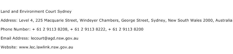 Land and Environment Court Sydney Address Contact Number