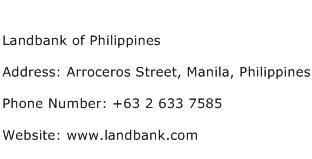 Landbank of Philippines Address Contact Number