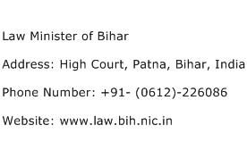 Law Minister of Bihar Address Contact Number