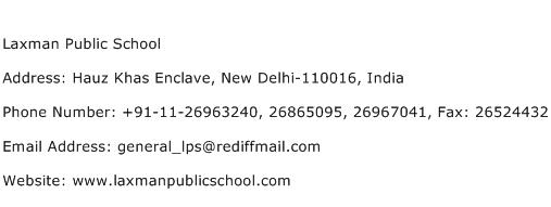 Laxman Public School Address Contact Number