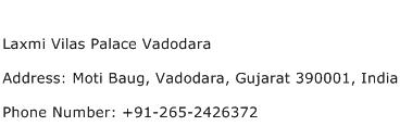 Laxmi Vilas Palace Vadodara Address Contact Number