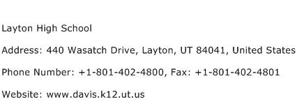 Layton High School Address Contact Number