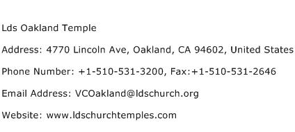 Lds Oakland Temple Address Contact Number