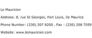Le Mauricien Address Contact Number