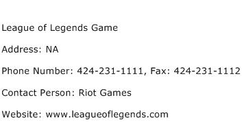 League of Legends Game Address Contact Number