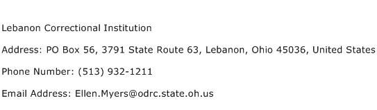 Lebanon Correctional Institution Address Contact Number