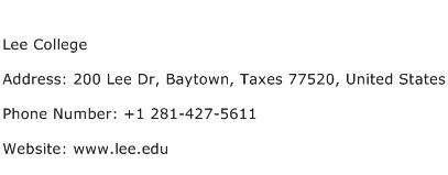 Lee College Address Contact Number