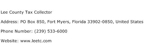 Lee County Tax Collector Address Contact Number