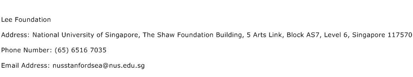 Lee Foundation Address Contact Number