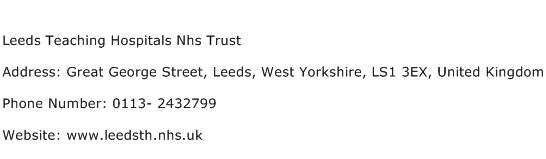 Leeds Teaching Hospitals Nhs Trust Address Contact Number