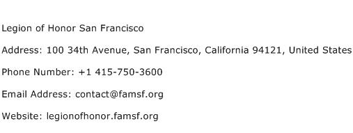 Legion of Honor San Francisco Address Contact Number