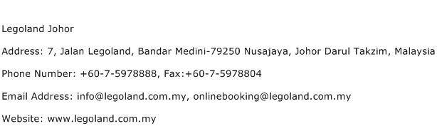 Legoland Johor Address Contact Number