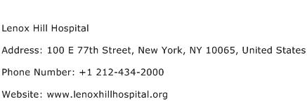 Lenox Hill Hospital Address Contact Number