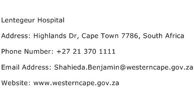 Lentegeur Hospital Address Contact Number