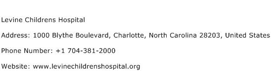 Levine Childrens Hospital Address Contact Number