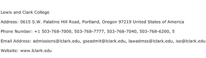 Lewis and Clark College Address Contact Number