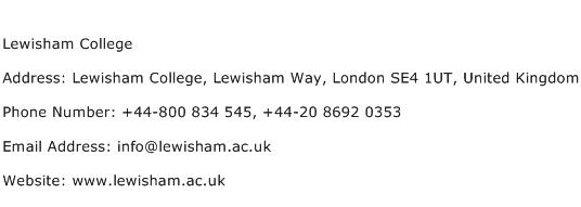 Lewisham College Address Contact Number