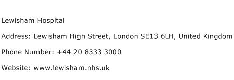 Lewisham Hospital Address Contact Number