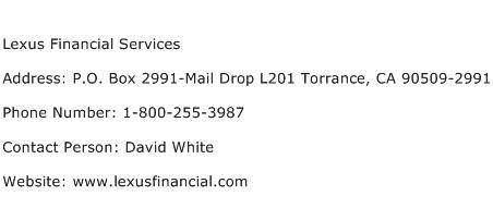 Lexus Financial Services Address Contact Number