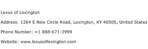 Lexus of Lexington Address Contact Number