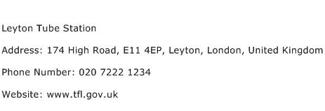 Leyton Tube Station Address Contact Number