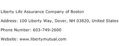 Liberty Life Assurance Company of Boston Address Contact Number